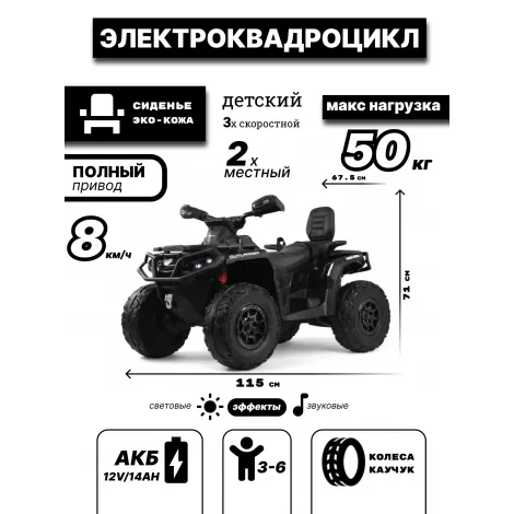 Детский электроквадроцикл BRP Can-Am Outlander (Y888YY) черный